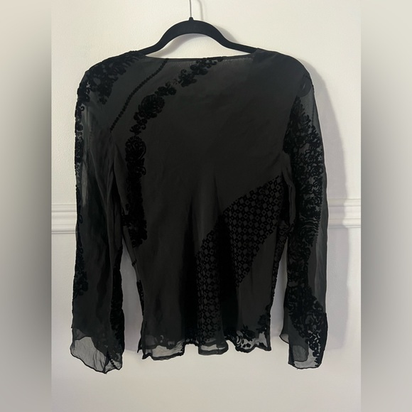 Silk Blend Top New York City Design Co Shirt Black Sheer sleeves velvet design S - Picture 6 of 10